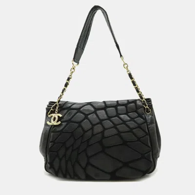 Pre-owned Chanel Coco Mark Chain Black Lambskin Leather Flap Shoulder Bag Ghw