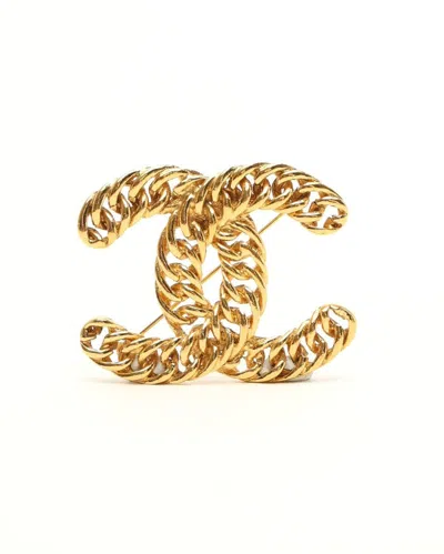 Pre-owned Chanel Coco Mark Chain Brooch In Gold