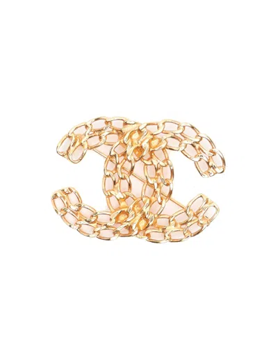 Pre-owned Chanel Coco Mark Chain Brooch In Yellow