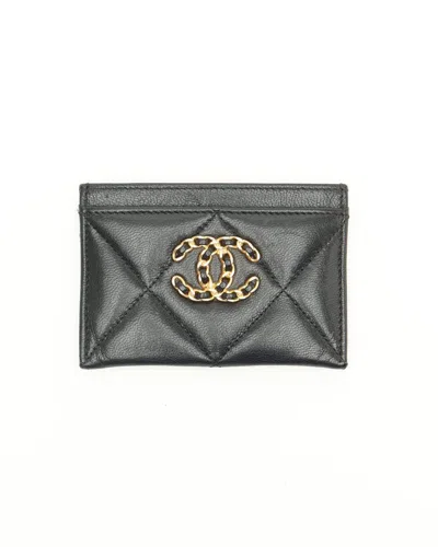 Pre-owned Chanel Coco Mark Chain Card Holder In Black
