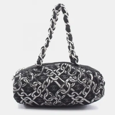 Pre-owned Chanel Coco Mark Chain Handbag Fabric Velor Black