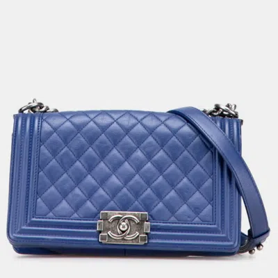 Pre-owned Chanel Coco Mark Chain Shoulder Bag Handbag Blue Lambskin