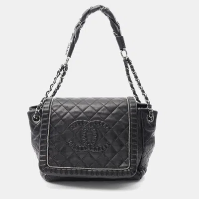 Pre-owned Chanel Coco Mark Chain Shoulder Bag Lambskin Sheep Leather Black