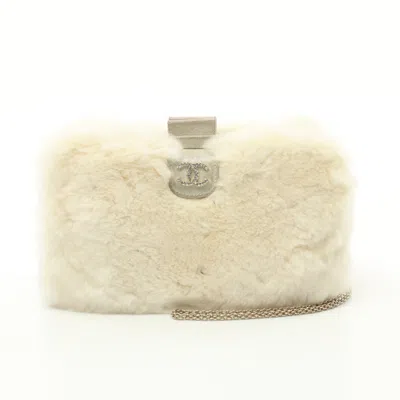 Pre-owned Chanel Coco Mark Chain Shoulder Bag Rabbit Fur Velvet Calfskin White Gold Hardware Rhinestone