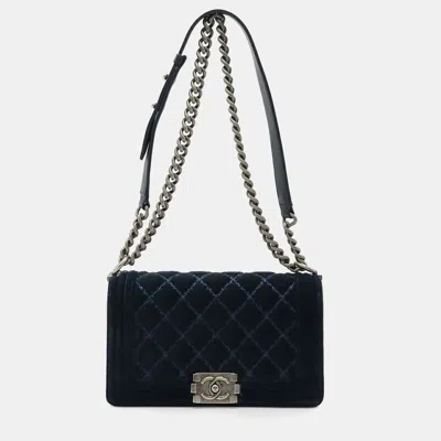 Pre-owned Chanel Coco Mark Chain Shoulder Bag Velour Navy In Blue