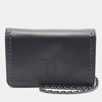 Pre-owned Chanel Coco Mark Chain Shoulder Crossbody Bag Leather Black Shw Cc