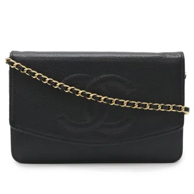 Pre-owned Chanel Coco Mark Chain Wallet Caviar Leather Wallet In Black
