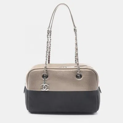 Pre-owned Chanel Coco Mark Charm Black/brown Calfskin Shoulder Bag