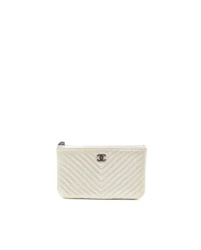 Chanel Coco Mark Chevron Pouch In Silver