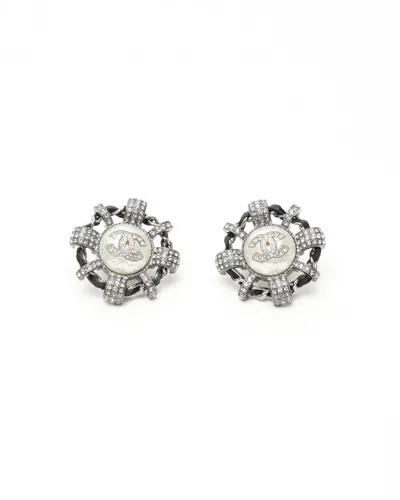 Pre-owned Chanel Coco Mark Circle Chain Ohrringe Mit Strasssteinen