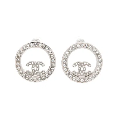 Pre-owned Chanel Coco Mark Circle Earrings Stainless Steel In Silver
