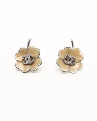 Pre-owned Chanel Coco Mark Clip-on Rhinestone Earrings