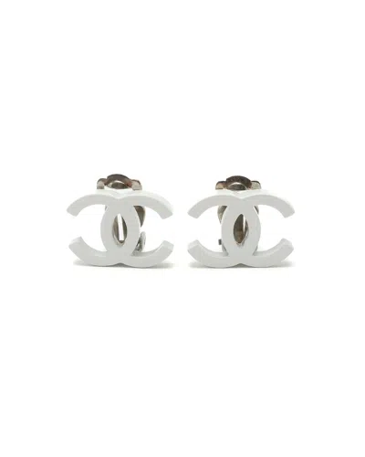 Chanel Coco Mark Clip-on Earrings In Silver