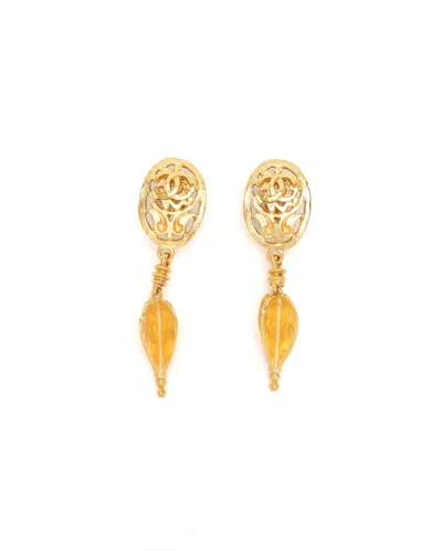 Chanel Coco Mark Clip-on Earrings In Yellow