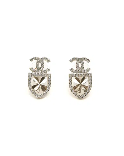 Pre-owned Chanel Coco Mark Clove Rhinestone Earrings In Gold