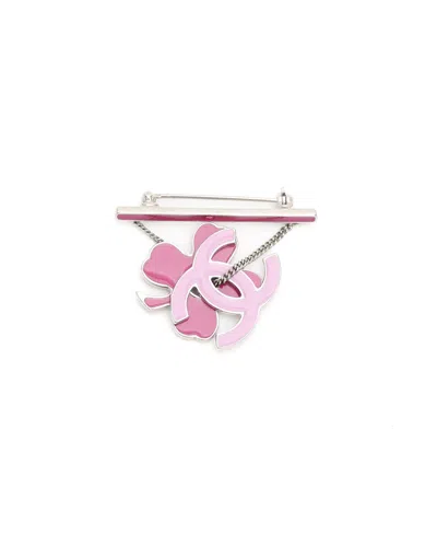 Pre-owned Chanel Coco Mark Clover Brooch In Pink