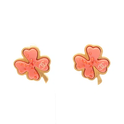 Pre-owned Chanel Coco Mark Clover Earrings Gp Gold 03p