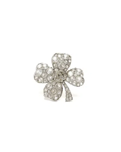 Chanel Coco Mark Clover Rhinestone Brooch In Silver