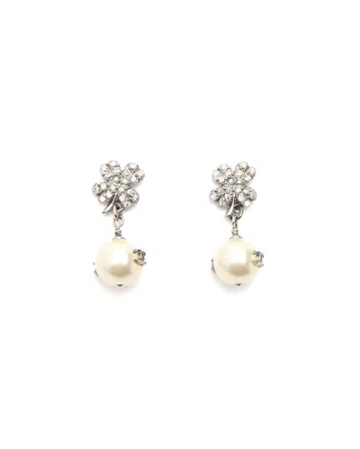 Pre-owned Chanel Coco Mark Clover Rhinestone Earrings In Multi