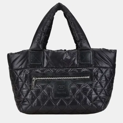 Pre-owned Chanel Coco Mark Cocoon Pm Tote Bag Black Nylon Leather