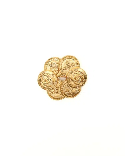 Pre-owned Chanel Coco Mark Coin Brooch In Yellow