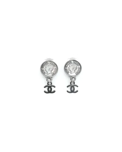 Pre-owned Chanel Coco Mark Coin Clip-on Earrings In Silver