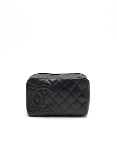 Pre-owned Chanel Coco Mark Cosmetic Pouch In Black