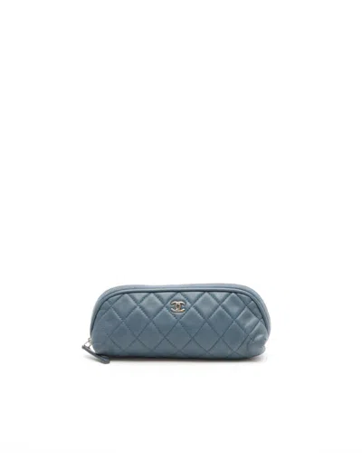 Pre-owned Chanel Coco Mark Cosmetic Pouch In Blue
