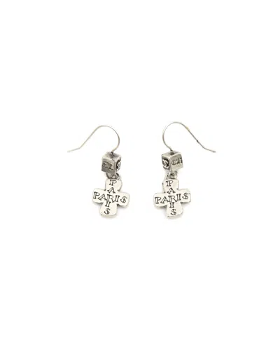 Pre-owned Chanel Coco Mark Cross Dangling Earrings In Silver