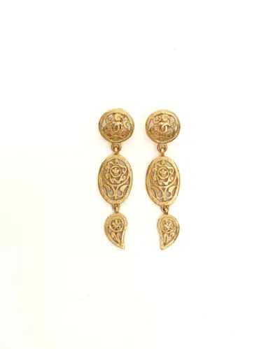 Pre-owned Chanel Coco Mark Dangling Clip-on Earrings In Gold