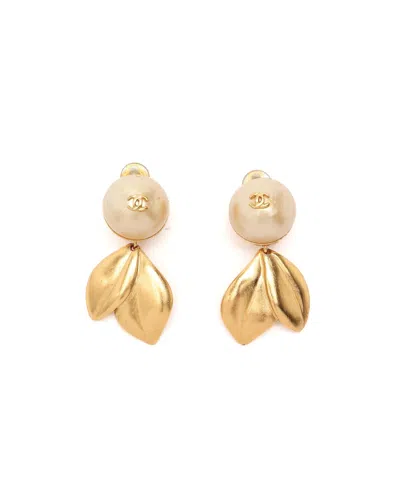 Pre-owned Chanel Coco Mark Dangling Clip-on Earrings In Gold
