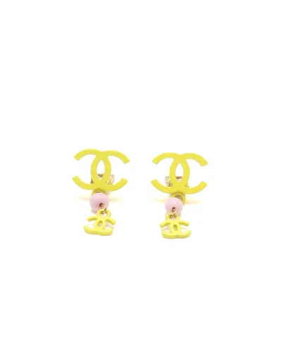 Chanel Coco Mark Dangling Clip-on Earrings In Yellow
