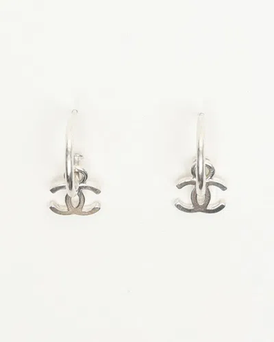 Pre-owned Chanel Coco Mark Dangling Earrings In Silver