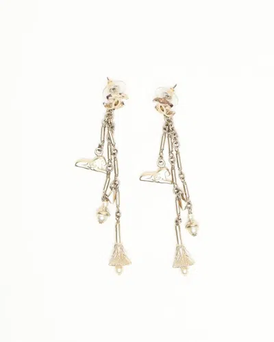Pre-owned Chanel Coco Mark Dangling Earrings In Silver