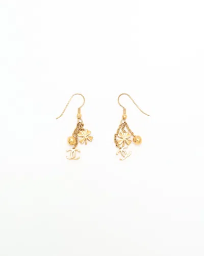 Pre-owned Chanel Coco Mark Dangling Earrings In Gold