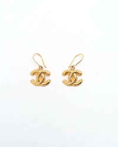 Pre-owned Chanel Coco Mark Dangling Earrings In Gold
