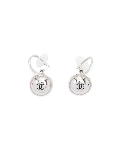 Pre-owned Chanel Coco Mark Dangling Earrings In Silver