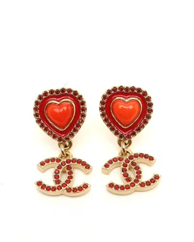 Pre-owned Chanel Coco Mark Dangling Heart Earrings In Multi