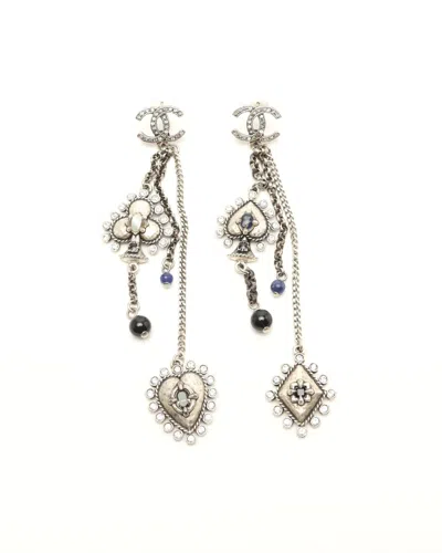 Pre-owned Chanel Coco Mark Dangling Rhinestone Earrings In Multi