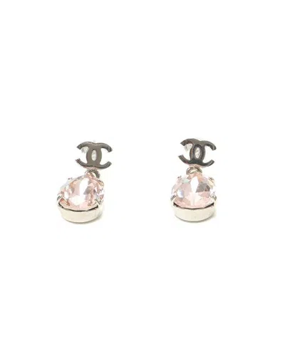 Pre-owned Chanel Coco Mark Dangling Rhinestone Earrings In Pink