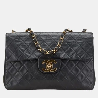 Pre-owned Chanel Coco Mark Deca Matelasse 34 Black Leather Chain Shoulder Bag