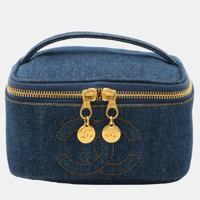 Pre-owned Chanel Coco Mark Denim Vanity Bag Handbag Blue