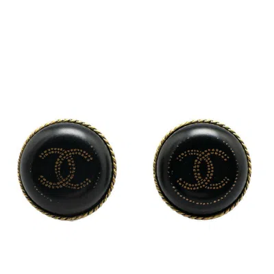 Pre-owned Chanel Coco Mark Earrings Black Gold