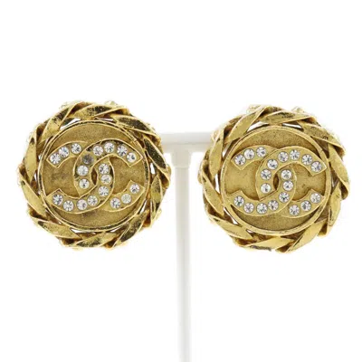 Pre-owned Chanel Coco Mark Earrings Gold Plated Rhinestone