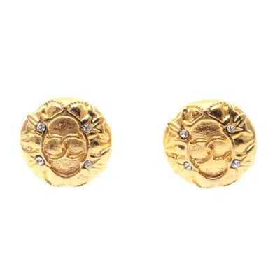 Pre-owned Chanel Coco Mark Earrings Gold Plated Rhinestone