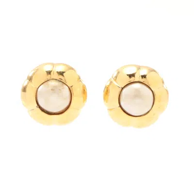 Pre-owned Chanel Coco Mark Earrings Gp Fake Pearl Gold Ivory Vintage