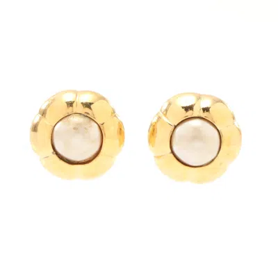 Pre-owned Chanel Coco Mark Earrings Gp Fake Pearl Gold Ivory Vintage In Multi