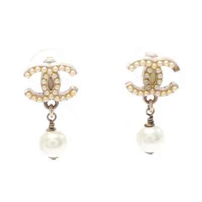 Pre-owned Chanel Coco Mark Earrings Gp Fake Pearl Gold Off04a In Multi