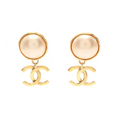 Pre-owned Chanel Coco Mark Earrings Gp Fake Pearl Gold Off95p In Multi