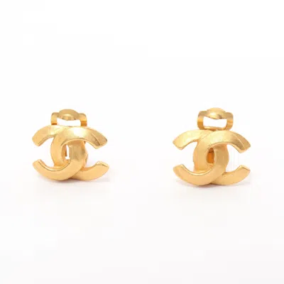 Pre-owned Chanel Coco Mark Earrings Gp Gold 00t